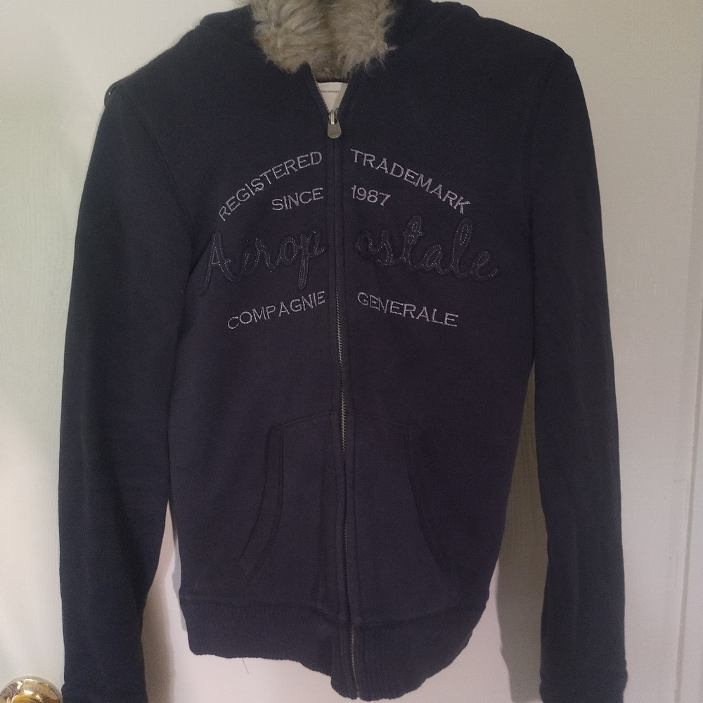 Aeropostale Black faux fur hoodie
